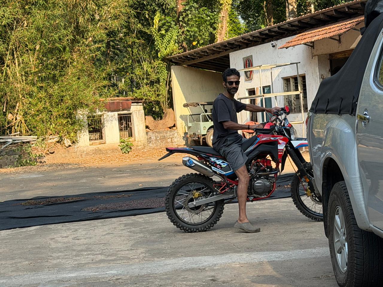 Soms on his dirt bike at the farm